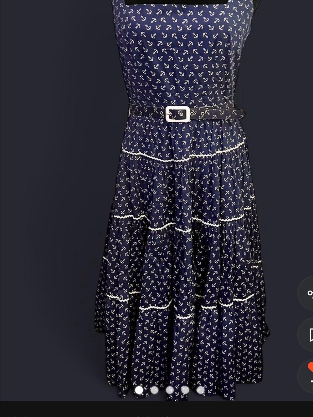 Collectif Navy and White Anchor-Print Tiered Maxi Dress with Black Belt